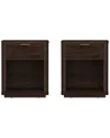 Manhattan Comfort Set Of 2 Evelyn Modern Nightstands With 2 Full Extension  Drawers In Brown