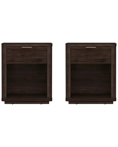 Manhattan Comfort Set Of 2 Evelyn Modern Nightstands With 2 Full Extension  Drawers In Brown