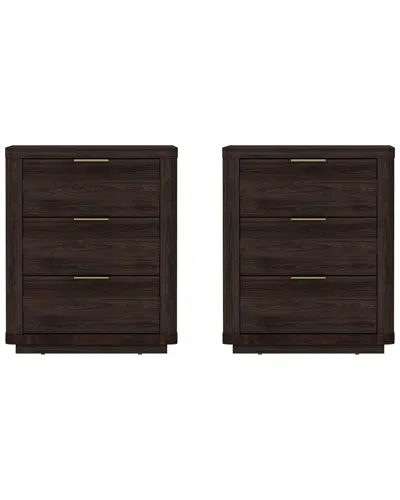 Manhattan Comfort Set Of 2 Evelyn Modern Nightstands With 6 Full Extension  Drawers In Brown