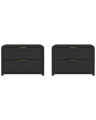 Manhattan Comfort Set Of 2 Grace Modern 28in Nightstands (2-drawer) In Black