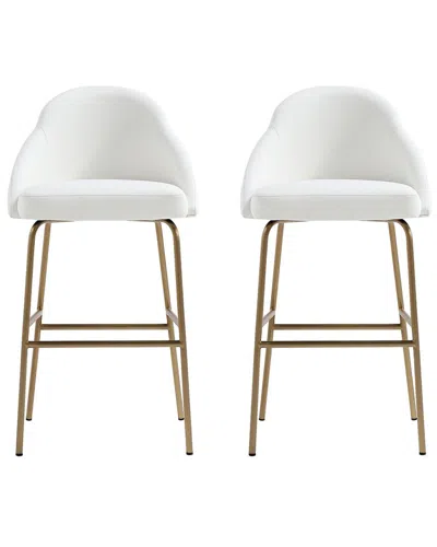 Manhattan Comfort Set Of 2 Gracie Modern Leatherette Barstools With Steel Legs In White