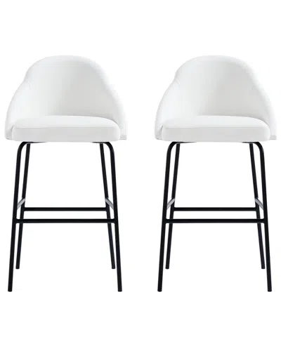 Manhattan Comfort Set Of 2 Gracie Modern Leatherette Barstools With Steel Legs In White