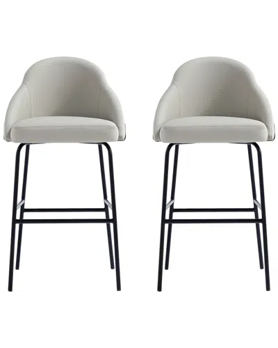 Manhattan Comfort Set Of 2 Gracie Modern Leatherette Barstools With Steel Legs In White
