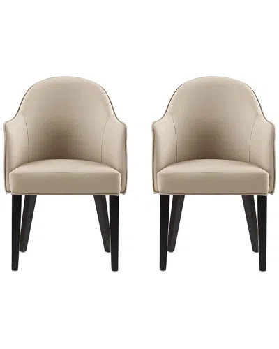 Manhattan Comfort Set Of 2 Hillman Leatherette & Velvet Dining Armchairs With  Beech Wood Legs In Neutral