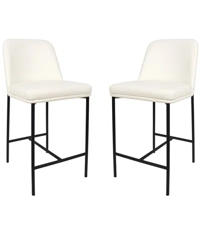 Manhattan Comfort Set Of 2 Loft Metal Vegan Leather Counter Stools In White