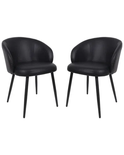 Manhattan Comfort Set Of 2 Looma Metal Vegan Leather Side Chairs In Black