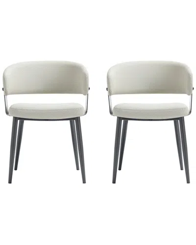Manhattan Comfort Set Of 2 Luce Textured Leatherette Dining Chairs With Metal  Legs In White