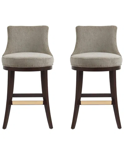 Manhattan Comfort Set Of 2 Lucia Chenille Barstools With Beech Wood Legs In Brown