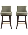 Manhattan Comfort Set Of 2 Lucia Chenille Barstools With Beech Wood Legs In Green