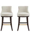 Manhattan Comfort Set Of 2 Lucia Chenille Counter Stools With Beech Wood Legs In Brown