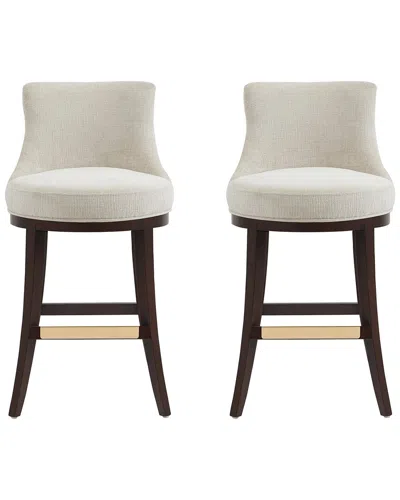 MANHATTAN COMFORT MANHATTAN COMFORT SET OF 2 LUCIA CHENILLE BARSTOOLS WITH BEECH WOOD LEGS