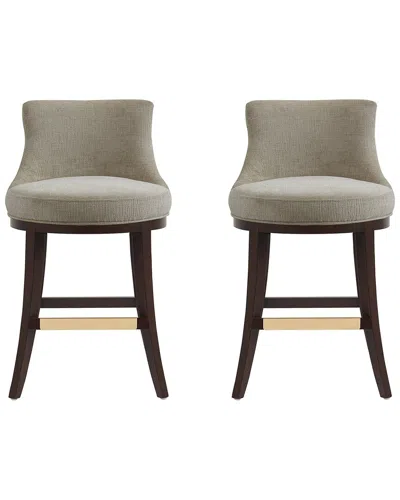 Manhattan Comfort Set Of 2 Lucia Chenille Counter Stools With Beech Wood Legs In Brown