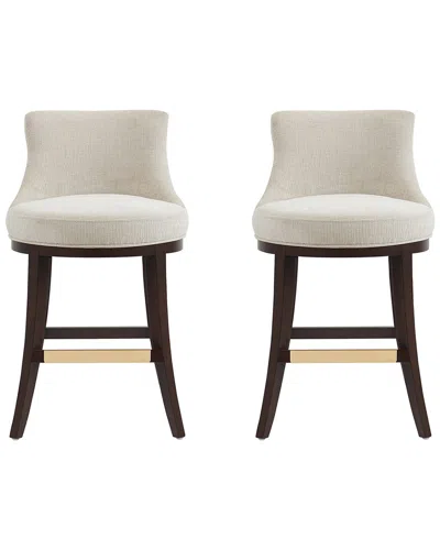 MANHATTAN COMFORT MANHATTAN COMFORT SET OF 2 LUCIA CHENILLE COUNTER STOOLS WITH BEECH WOOD LEGS