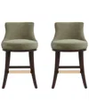 Manhattan Comfort Set Of 2 Lucia Chenille Counter Stools With Beech Wood Legs In Green