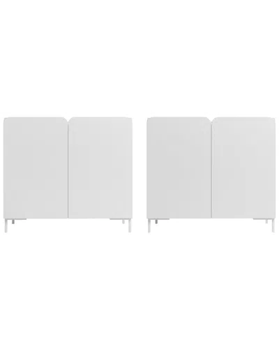 Manhattan Comfort Set Of 2 Mid-century Modern Bogardus Accent Cabinets In White
