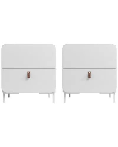Manhattan Comfort Set Of 2 Mid-century Modern Bogardus Nightstands In White