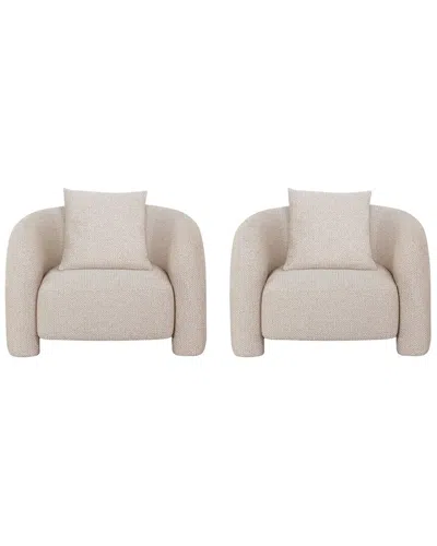Manhattan Comfort Set Of 2 Modern Sylvia Tweed Accent Chairs With Accent  Pillow In Neutral