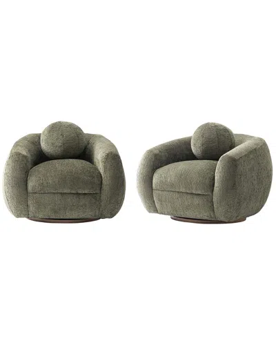 Manhattan Comfort Set Of 2 Modern Tribeca Chenille Accent Chairs In Green