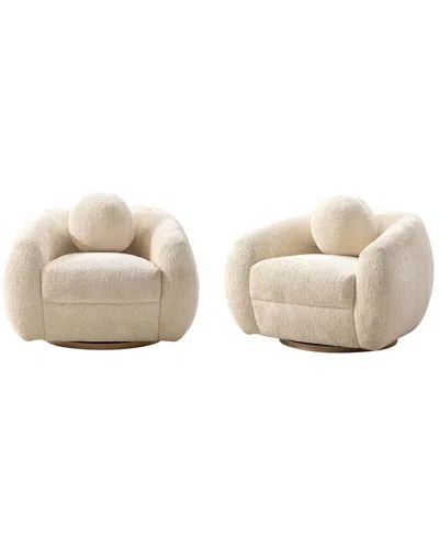 Manhattan Comfort Set Of 2 Modern Tribeca Chenille Accent Chairs In White