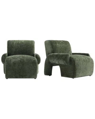 Manhattan Comfort Set Of 2 Modern Verandah Chenille Accent Chairs In Green