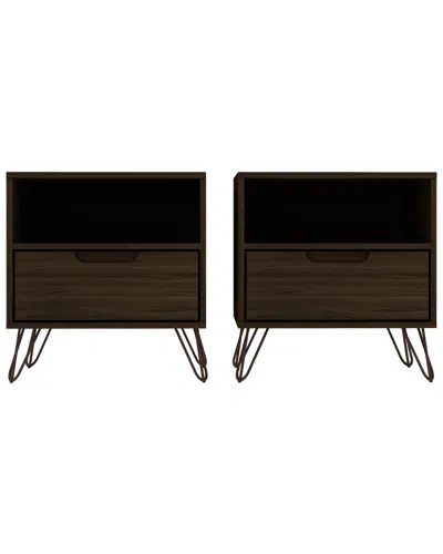 Manhattan Comfort Set Of 2 Nightstand 1.0 In Brown
