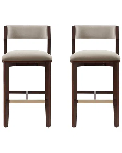 Manhattan Comfort Set Of 2 Patricia Velvet Barstools With Beech Wood Legs In Nude