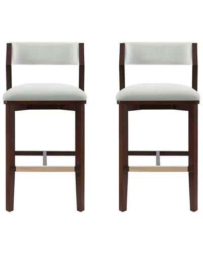 Manhattan Comfort Set Of 2 Patricia Velvet Barstools With Beech Wood Legs In White