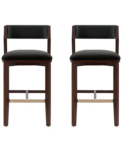 Manhattan Comfort Set Of 2 Patricia Velvet Barstools With Beech Wood Legs In Black