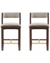 Manhattan Comfort Set Of 2 Patricia Velvet Counter Stools With Beech Wood Legs In Neutral