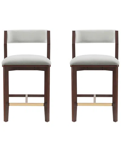 Manhattan Comfort Set Of 2 Patricia Velvet Counter Stools With Beech Wood Legs In Brown