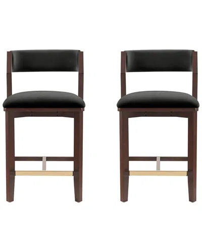 Manhattan Comfort Set Of 2 Patricia Velvet Counter Stools With Beech Wood Legs In Black