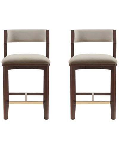 MANHATTAN COMFORT MANHATTAN COMFORT SET OF 2 PATRICIA VELVET COUNTER STOOLS WITH BEECH WOOD LEGS