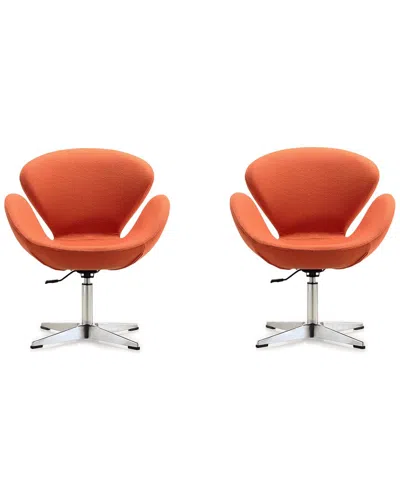Manhattan Comfort Set Of 2 Raspberry Adjustable Swivel Chairs In Orange