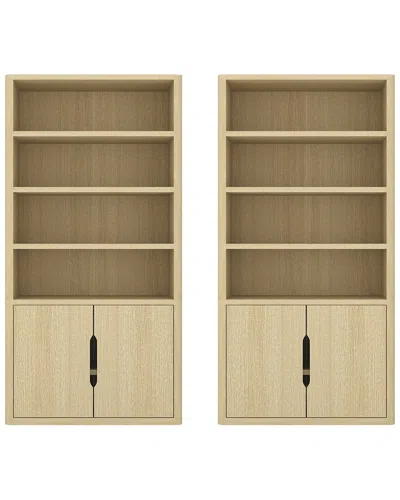Manhattan Comfort Set Of 2 Rivington Modern Bookcase Cabinets (4-shelf) In Neutral