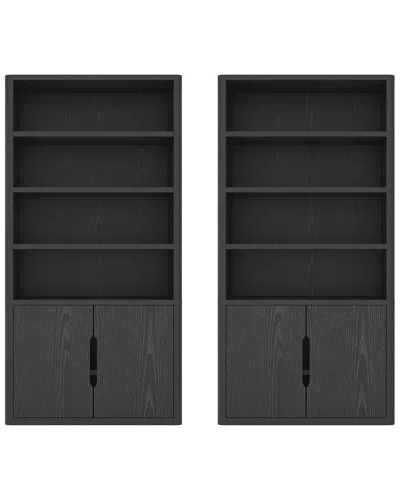 Manhattan Comfort Set Of 2 Rivington Modern Bookcase Cabinets (4-shelf) In Black