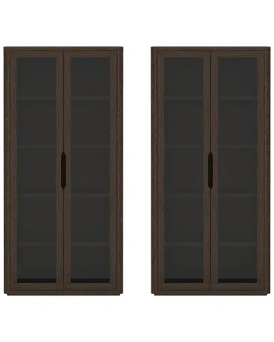 Manhattan Comfort Set Of 2 Rivington Modern Bookcase Cabinets (5-shelf) In Brown