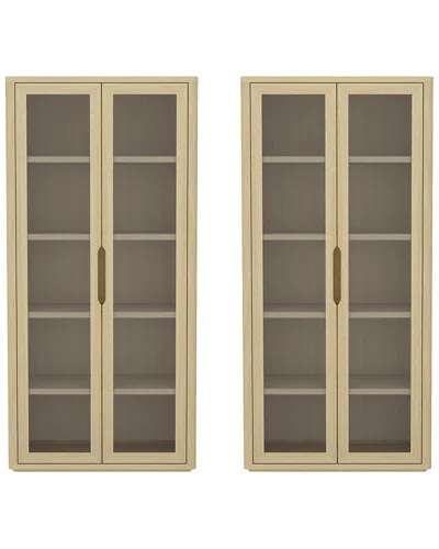 Manhattan Comfort Set Of 2 Rivington Modern Bookcase Cabinets (5-shelf) In Neutral