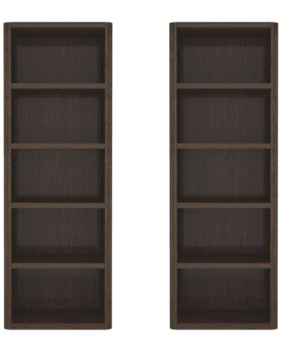 Manhattan Comfort Set Of 2 Rivington Modern Open Bookcases (5-shelf) In Brown
