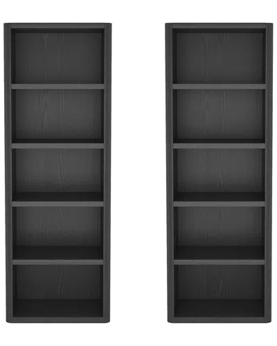 Manhattan Comfort Set Of 2 Rivington Modern Open Bookcases (5-shelf) In Black