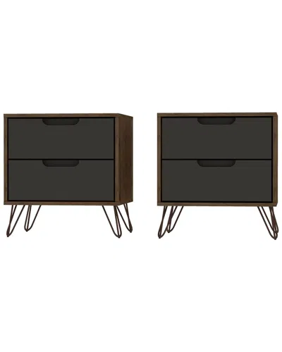 Manhattan Comfort Set Of 2 Rockefeller 2.0 Nightstands In Natural
