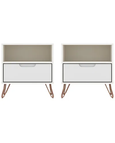 Manhattan Comfort Set Of 2 Rockefeller Nightstands In White
