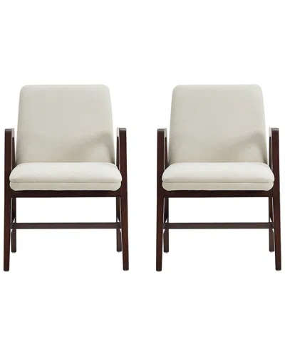Manhattan Comfort Set Of 2 Stella Velvet Dining Armchairs With Beech Wood Legs In White