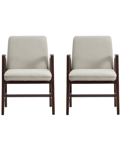 Manhattan Comfort Set Of 2 Stella Velvet Dining Armchairs With Beech Wood Legs In Neutral