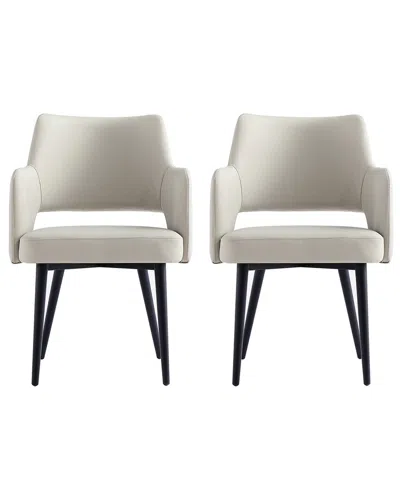Manhattan Comfort Set Of 2 Tremont Modern Leatherette Dining Arm Chairs With  Metal Legs In Neutral