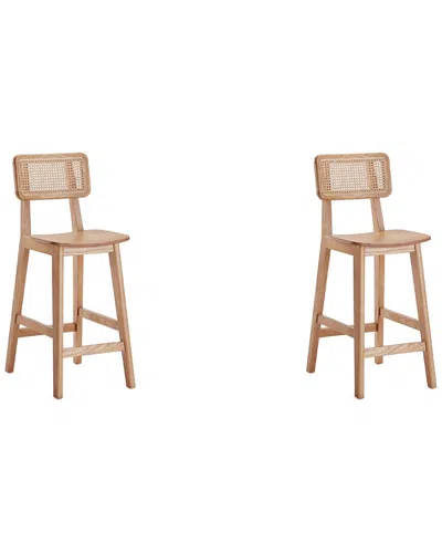 Manhattan Comfort Versailles Counter Stool In Nature Cane - Set Of 2