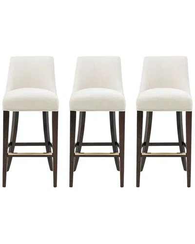 Manhattan Comfort Set Of 3 Beever Chenille Barstools With Rubberwood Legs In White