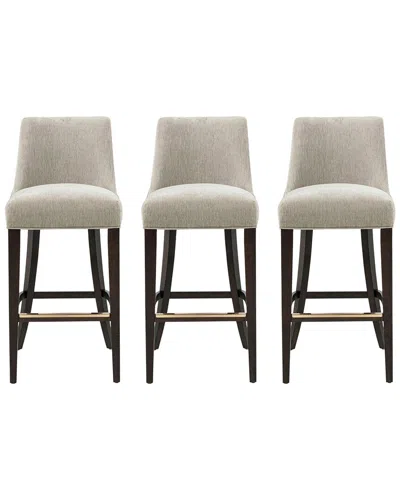 Manhattan Comfort Set Of 3 Beever Chenille Barstools With Rubberwood Legs In Neutral