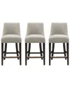 Manhattan Comfort Set Of 3 Beever Chenille Counter Stools With Rubberwood Legs In Neutral