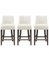Manhattan Comfort Set Of 3 Beever Chenille Counter Stools With Rubberwood Legs In White