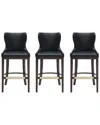 Manhattan Comfort Set Of 3 Blair Leatherette Barstools With Beech Wood Legs